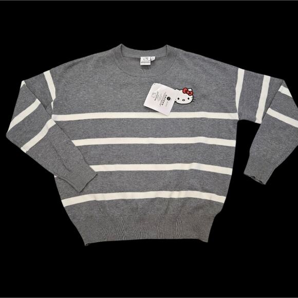 Aeropostale Hello Kitty womens small oversized Gray Striped Sweater - Picture 1 of 10